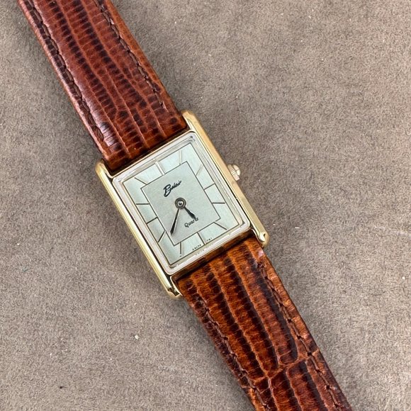 Vintage Ladies Belair Tank Watch 18 Karat Gold Plated New with Box NOS